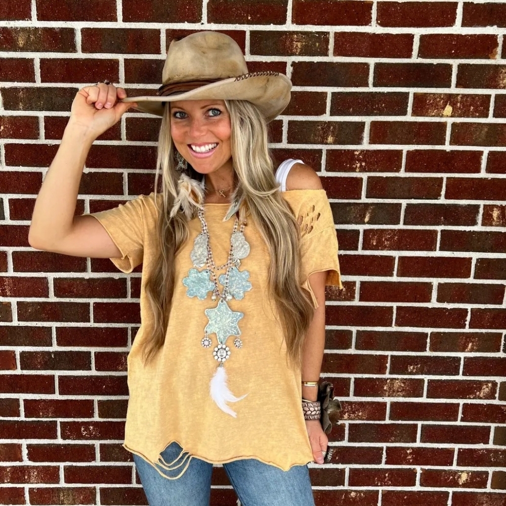 #1476 A Rare Bird Ripped Tattered Tee (Mustard)